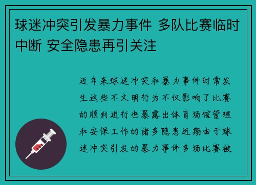 球迷冲突引发暴力事件 多队比赛临时中断 安全隐患再引关注